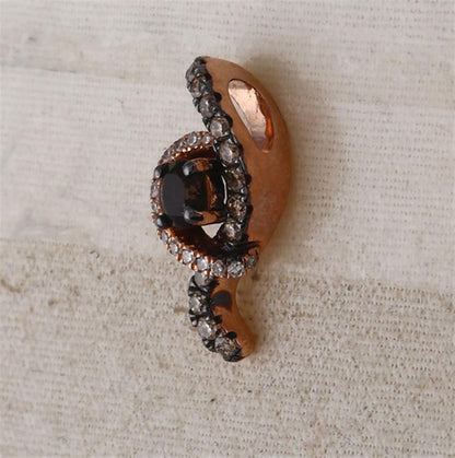 10k Rose Gold Round Smoky Quartz Diamond Fashion Pendant 1/3 Cttw