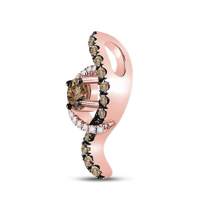 10k Rose Gold Round Smoky Quartz Diamond Fashion Pendant 1/3 Cttw