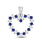 14k White Gold Round Blue Sapphire Diamond Heart Pendant 1/2 Cttw