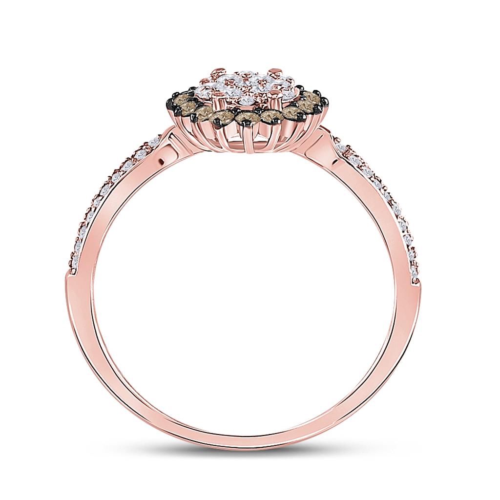 10k Rose Gold Round Brown Diamond Halo Cluster Ring 1/2 Cttw
