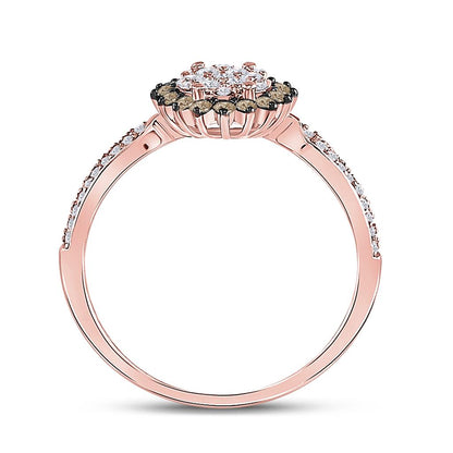 10k Rose Gold Round Brown Diamond Halo Cluster Ring 1/2 Cttw