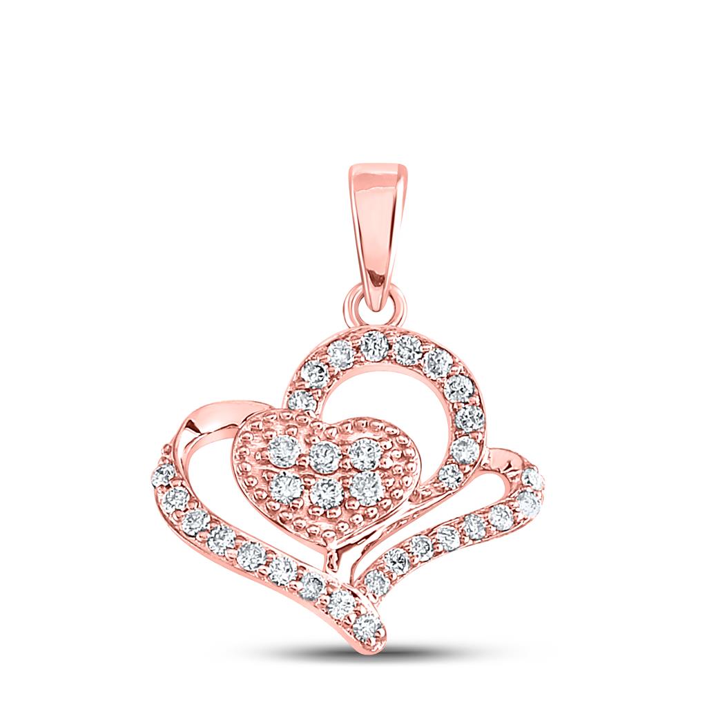 10k Rose Gold Round Diamond Heart Pendant 1/4 Cttw