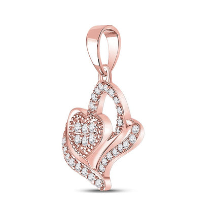 10k Rose Gold Round Diamond Heart Pendant 1/4 Cttw