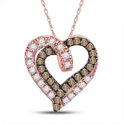 10k Rose Gold Round Brown Diamond Heart Pendant 1/3 Cttw