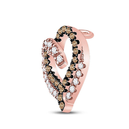 10k Rose Gold Round Brown Diamond Heart Pendant 1/3 Cttw