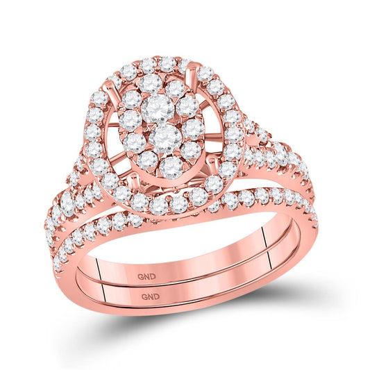 14k Rose Gold Round Diamond Bridal Wedding Ring Set 1 Cttw