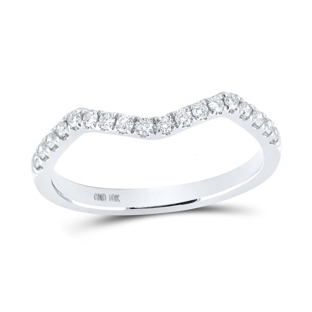 14k White Gold Round Diamond Wedding Curved Enhancer Band 1/5 Cttw