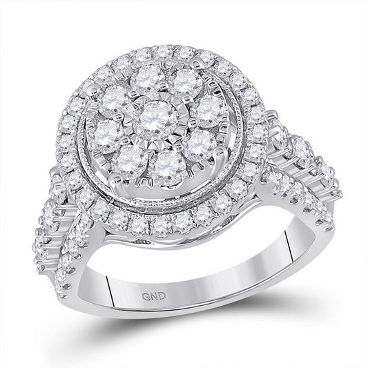 14k White Gold Round Diamond Flower Cluster Ring 1-3/4 Cttw