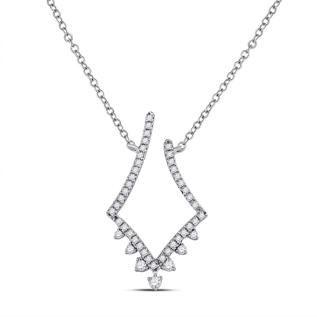 14k White Gold Round Diamond Modern-V Fashion Necklace 1/4 Cttw
