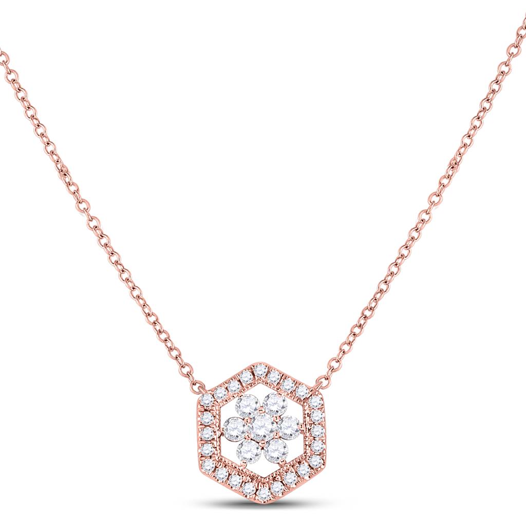 14k Rose Gold Round Diamond Geometric Cluster Necklace 1/3 Cttw