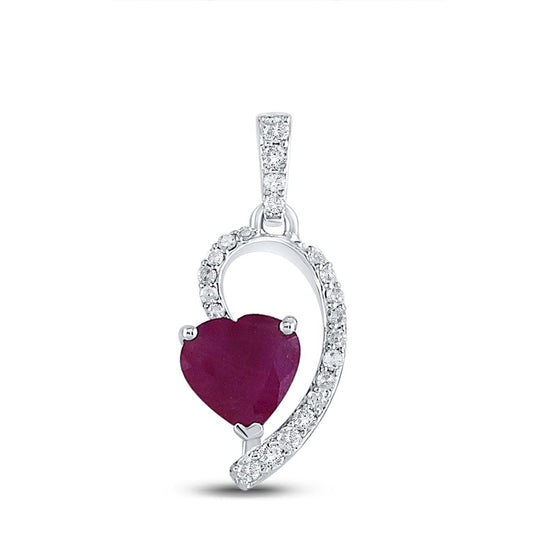 14k White Gold Heart Ruby Fashion Pendant 5/8 Cttw