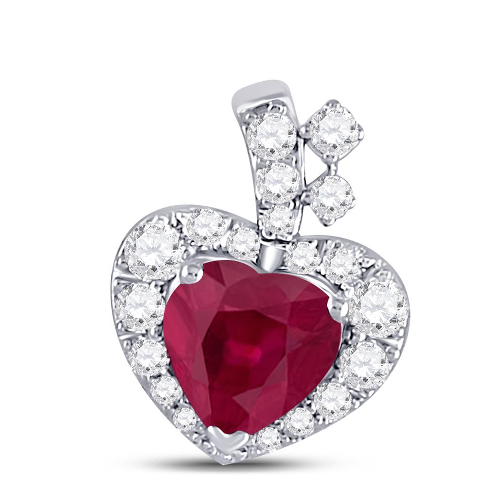 14k White Gold Heart Ruby Diamond Fashion Pendant 5/8 Cttw