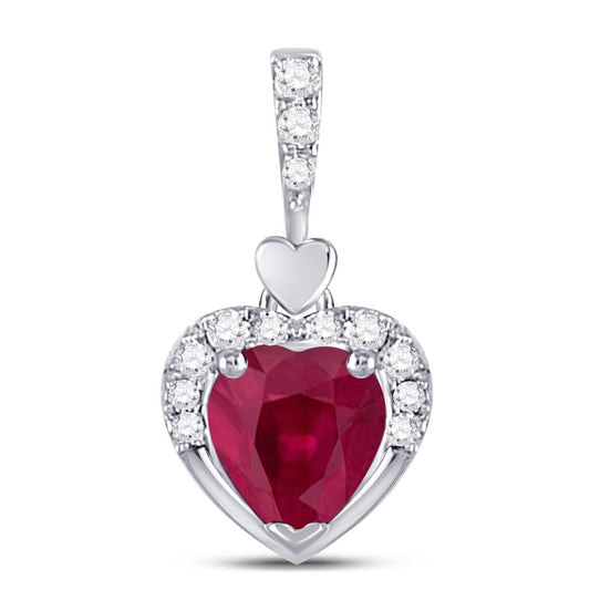 14k White Gold Heart Created Ruby Fashion Pendant 1/2 Cttw
