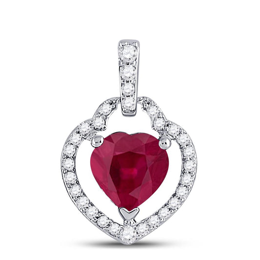 14k White Gold Heart Ruby Diamond Fashion Pendant 7/8 Cttw