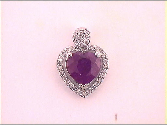 14k White Gold Heart Ruby Diamond Fashion Pendant 1-1/2 Cttw