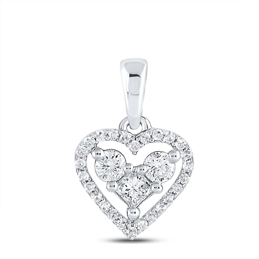 14k White Gold Princess Diamond Fashion Heart Pendant 1/3 Cttw
