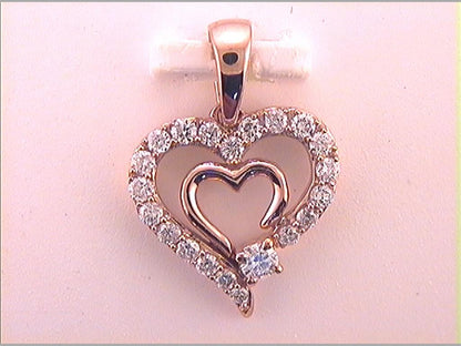10k Rose Gold Round Diamond Double Heart Pendant 1/4 Cttw