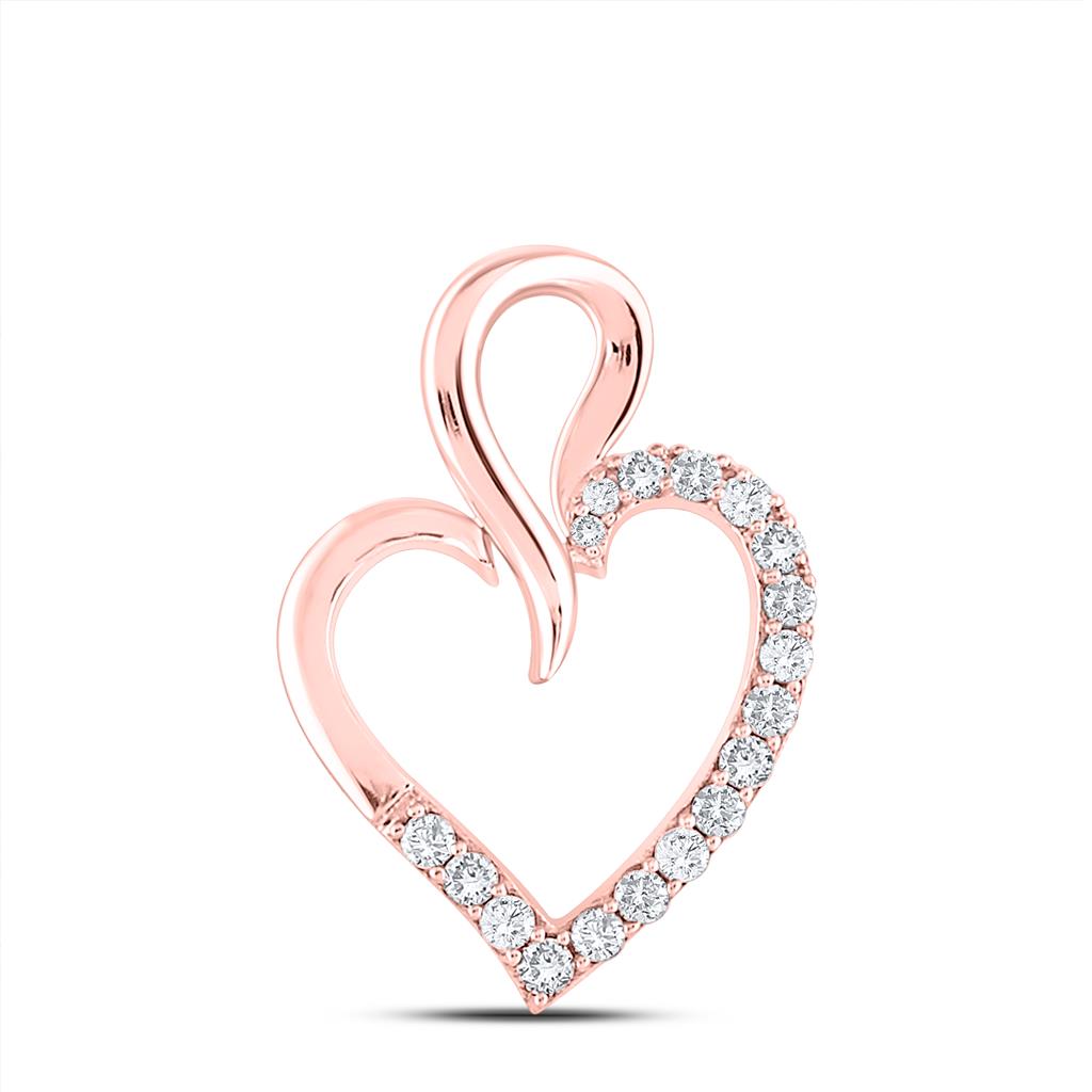 10k Rose Gold Round Diamond Outline Heart Pendant 1/6 Cttw