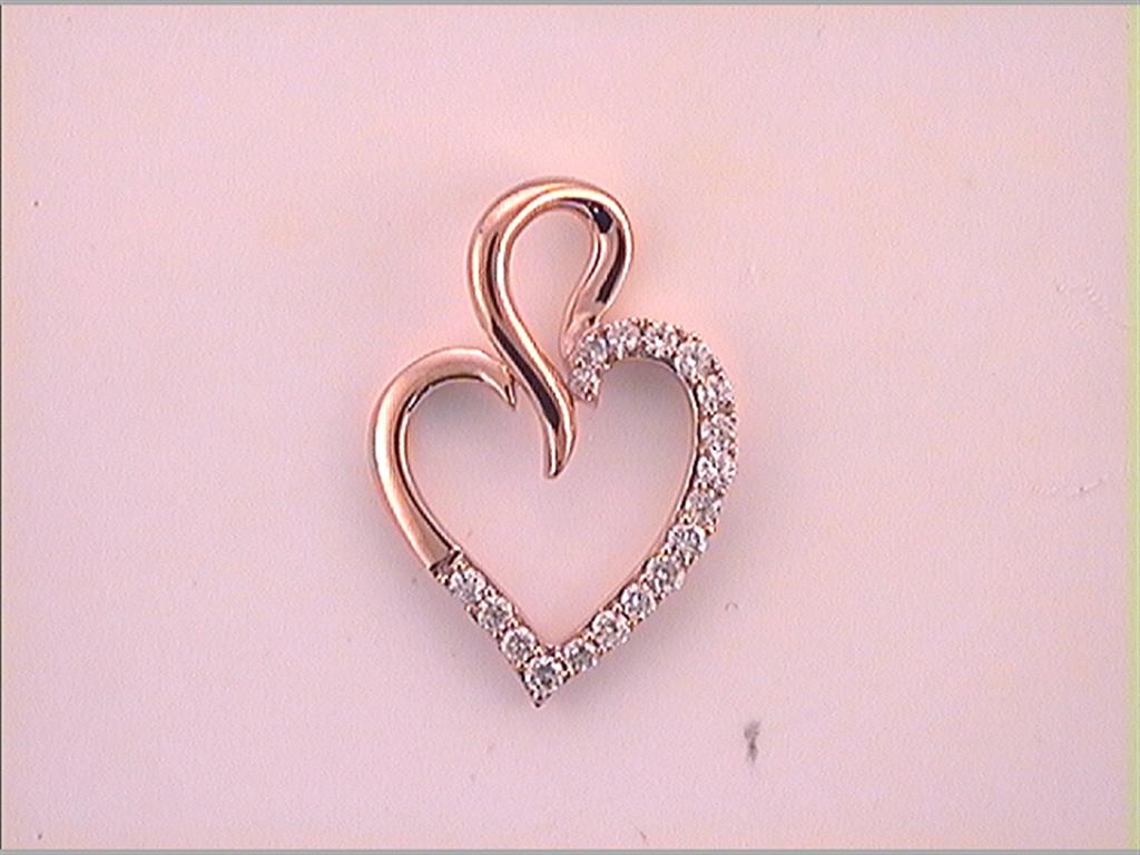 10k Rose Gold Round Diamond Outline Heart Pendant 1/6 Cttw