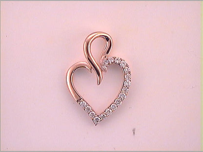 10k Rose Gold Round Diamond Outline Heart Pendant 1/6 Cttw