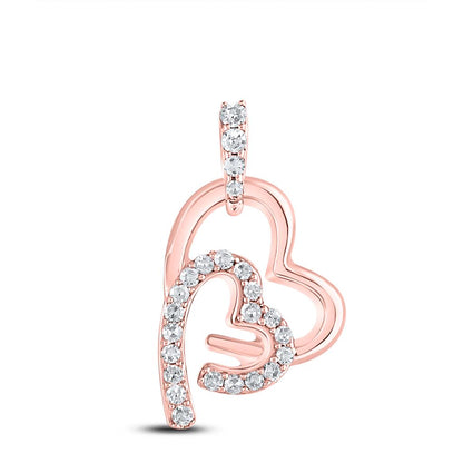 10k Rose Gold Round Diamond Double Heart Pendant 1/8 Cttw