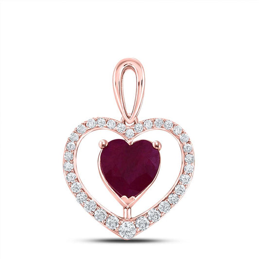 10k Rose Gold Heart Created Ruby Fashion Pendant 1-1/4 Cttw