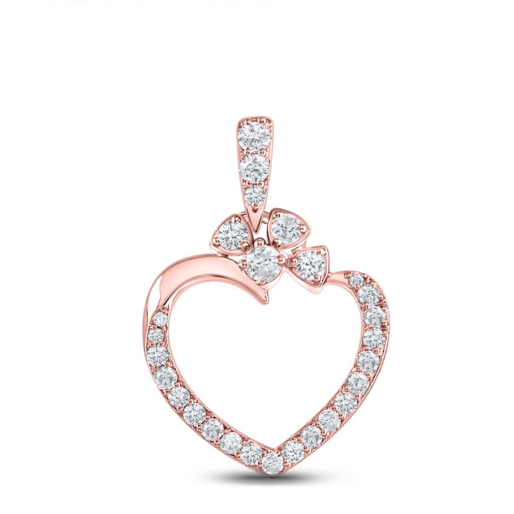 10k Rose Gold Round Diamond Outline Heart Pendant 1/3 Cttw