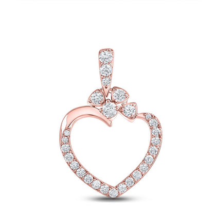 10k Rose Gold Round Diamond Outline Heart Pendant 1/3 Cttw