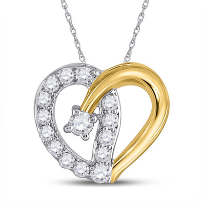 10k Two-tone Gold Round Diamond Outline Heart Pendant 1/4 Cttw