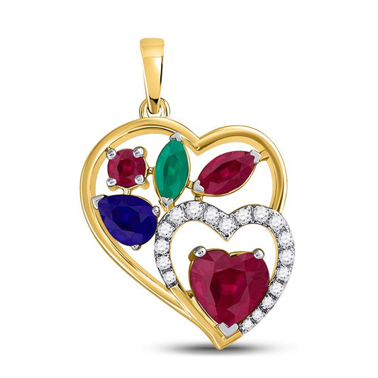 10k Two-tone Gold Marquise Emerald Heart Pendant 2 Cttw