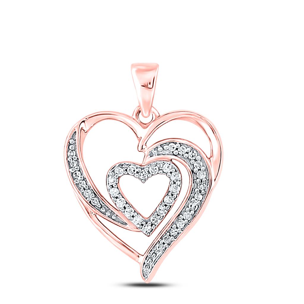 10k Rose Gold Round Diamond Fashion Heart Pendant 1/6 Cttw