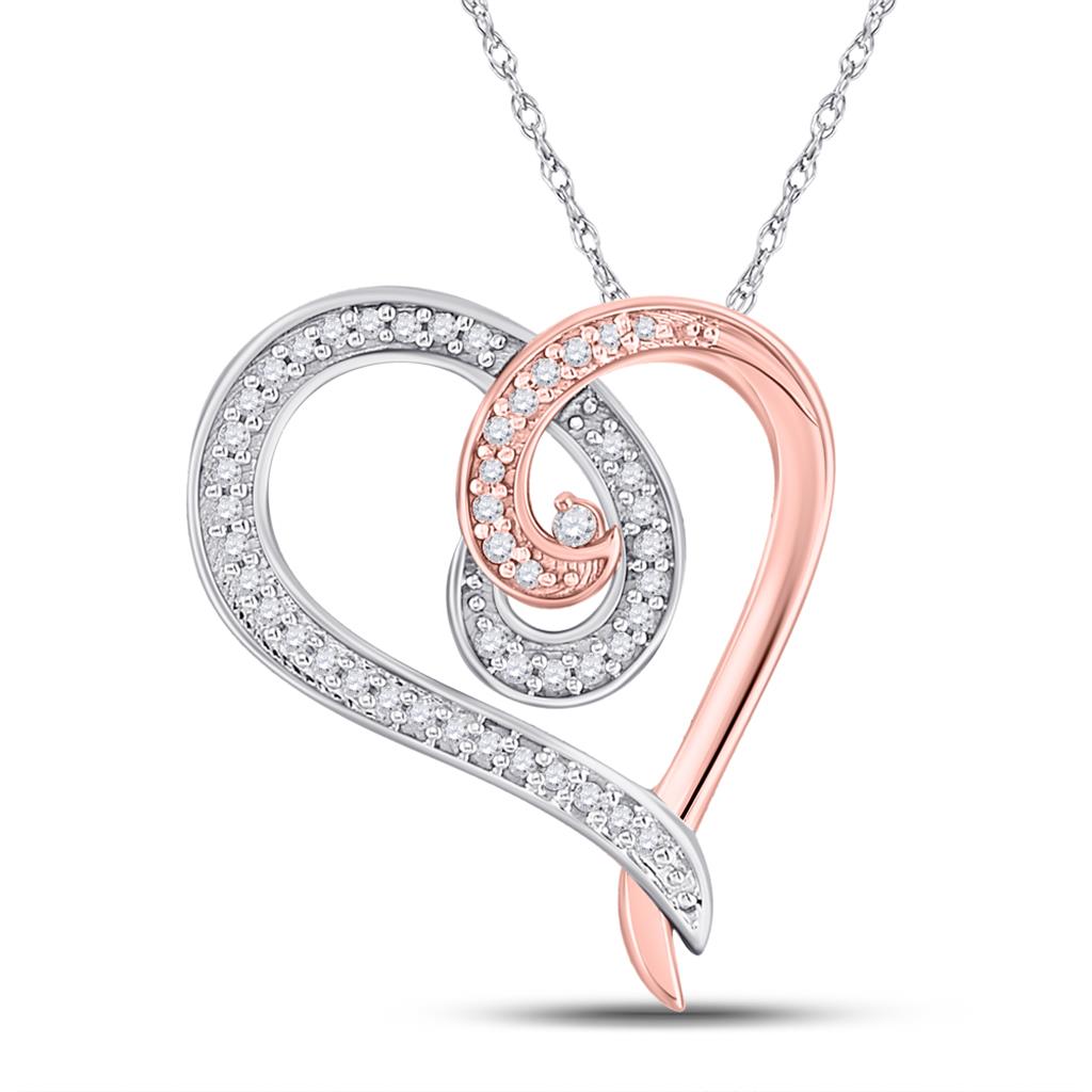 10k Rose Gold Round Diamond Curl Heart Pendant 1/6 Cttw