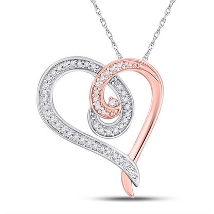 10k Rose Gold Round Diamond Curl Heart Pendant 1/6 Cttw