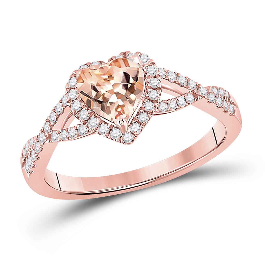 10k Rose Gold Heart Morganite Diamond Fashion Ring 1-1/4 Cttw