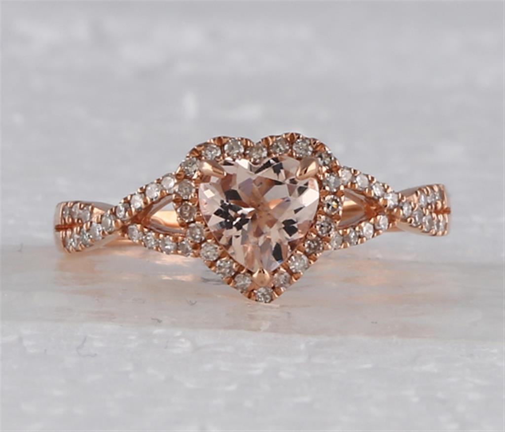 10k Rose Gold Heart Morganite Diamond Fashion Ring 1-1/4 Cttw