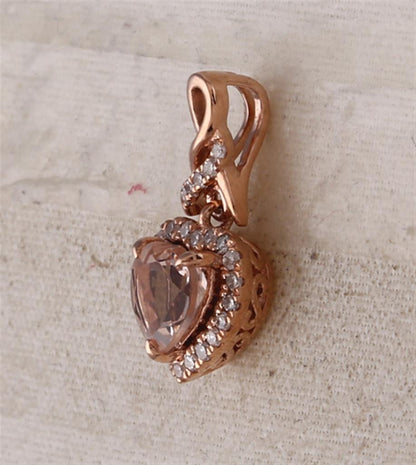 10k Rose Gold Heart Morganite Diamond Fashion Pendant 1 Cttw