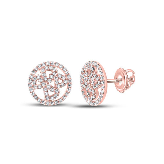 10k Rose Gold Round Diamond Heart Circle Earrings 1/2 Cttw