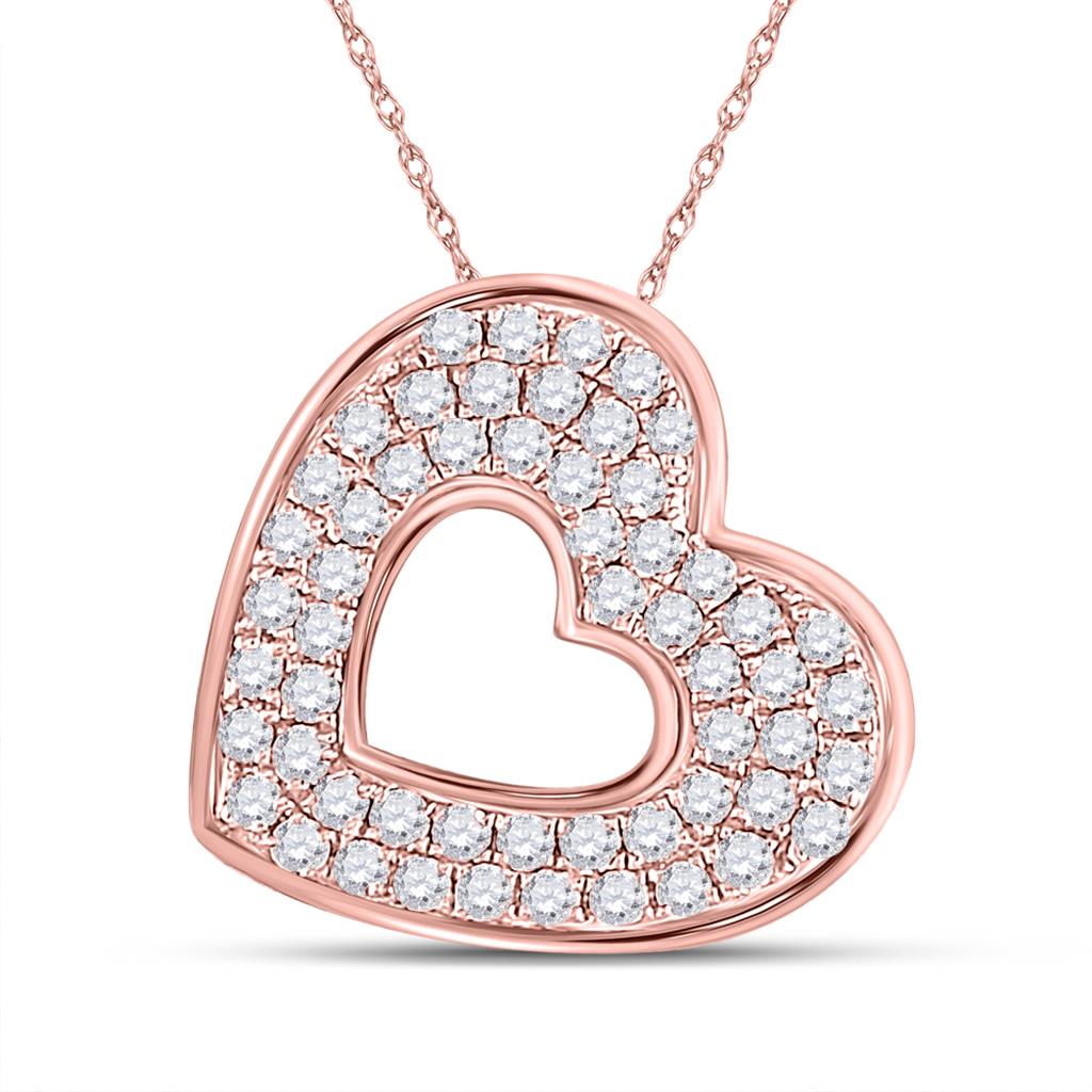 10k Rose Gold Round Diamond Sideways Heart Pendant 1/3 Cttw