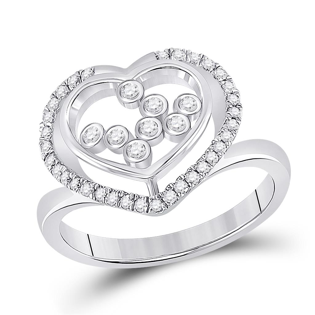 14k White Gold Round Diamond Scattered Heart Ring 1/3 Cttw