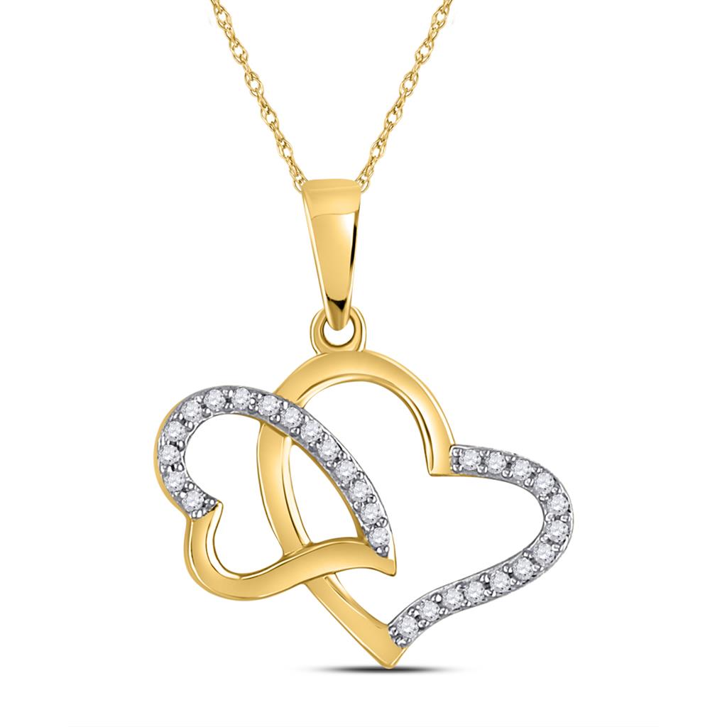 10k Yellow Gold Round Diamond Double Heart Pendant 1/6 Cttw