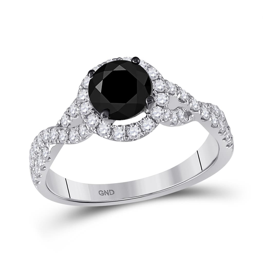 14k White Gold Round Black Diamond Solitaire Bridal Engagement Ring 2 Cttw