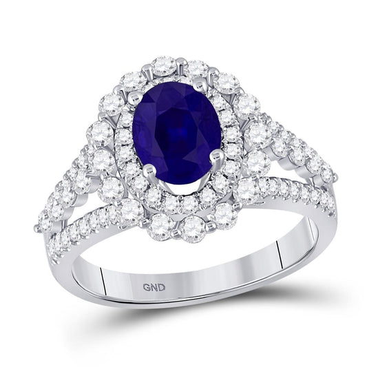 14k White Gold Oval Blue Sapphire Solitaire Diamond Ring 2-1/3 Cttw
