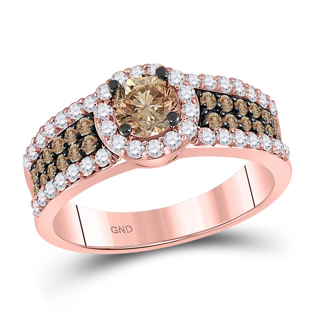 14k Rose Gold Round Brown Diamond Solitaire Bridal Engagement Ring 1-1/4 Cttw