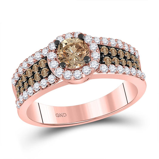 14k Rose Gold Round Brown Diamond Solitaire Bridal Engagement Ring 1-1/4 Cttw