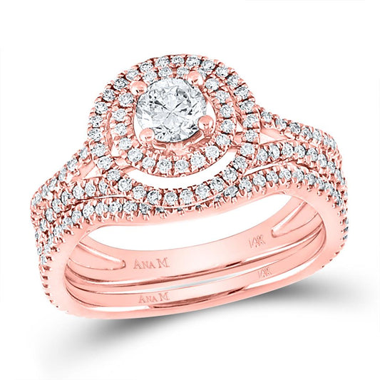 14k Rose Gold Round Diamond Bridal Wedding Ring Set 1 Cttw (Certified)