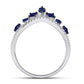 14k White Gold Round Created Blue Sapphire Chevron Fashion Ring 1 Cttw