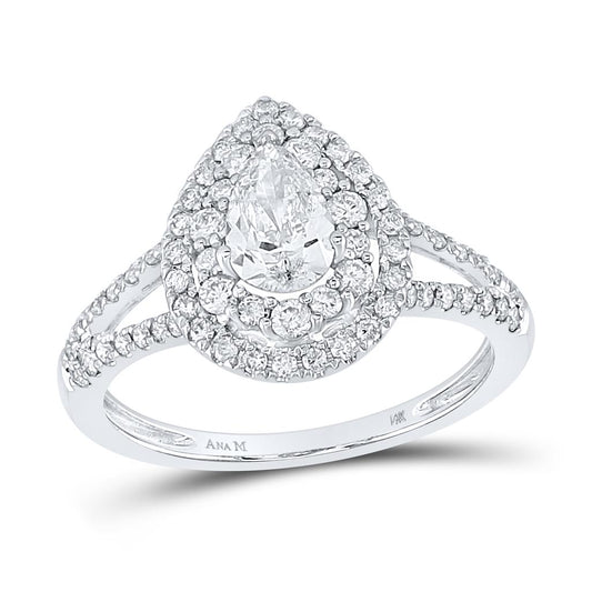 14k White Gold Pear Diamond Halo Bridal Engagement Ring 1-1/5 Cttw (Certified)
