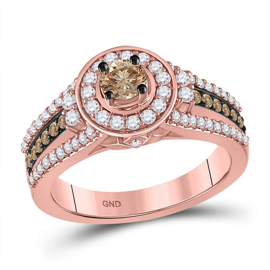 14k Rose Gold Round Brown Diamond Solitaire Bridal Engagement Ring 1 Cttw