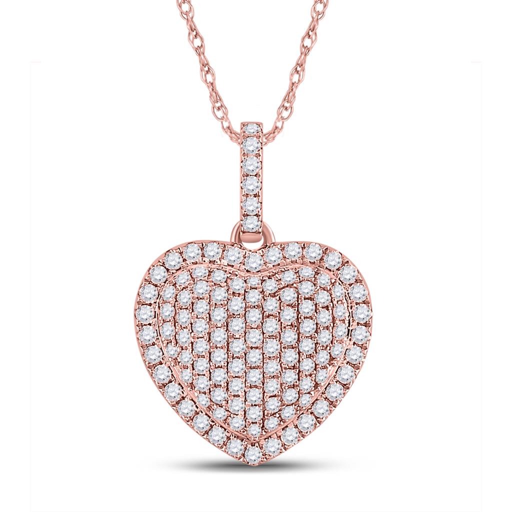 14k Rose Gold Round Diamond Heart Pendant 1 Cttw