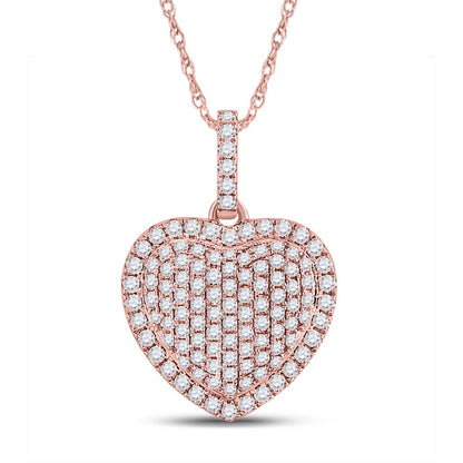 14k Rose Gold Round Diamond Heart Pendant 1 Cttw